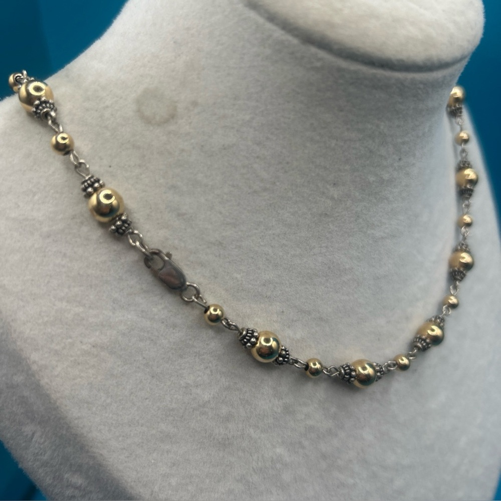 Vintage Choker 14k yellow gold beaded stations 925 filigree bead caps & findings